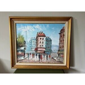 29x26 View of Paris Large Painting Caroline Burnett Oil on Canvas Impressionist